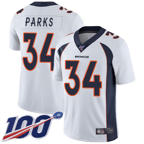 Men Denver Broncos #34 Will Parks White Vapor Untouchable Limited Player 100th Season Football NFL Jersey